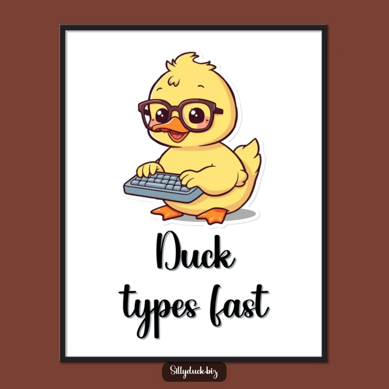 Funny Kawaii Duck Digital Art Print Gift: Instant Typing Duck Download
