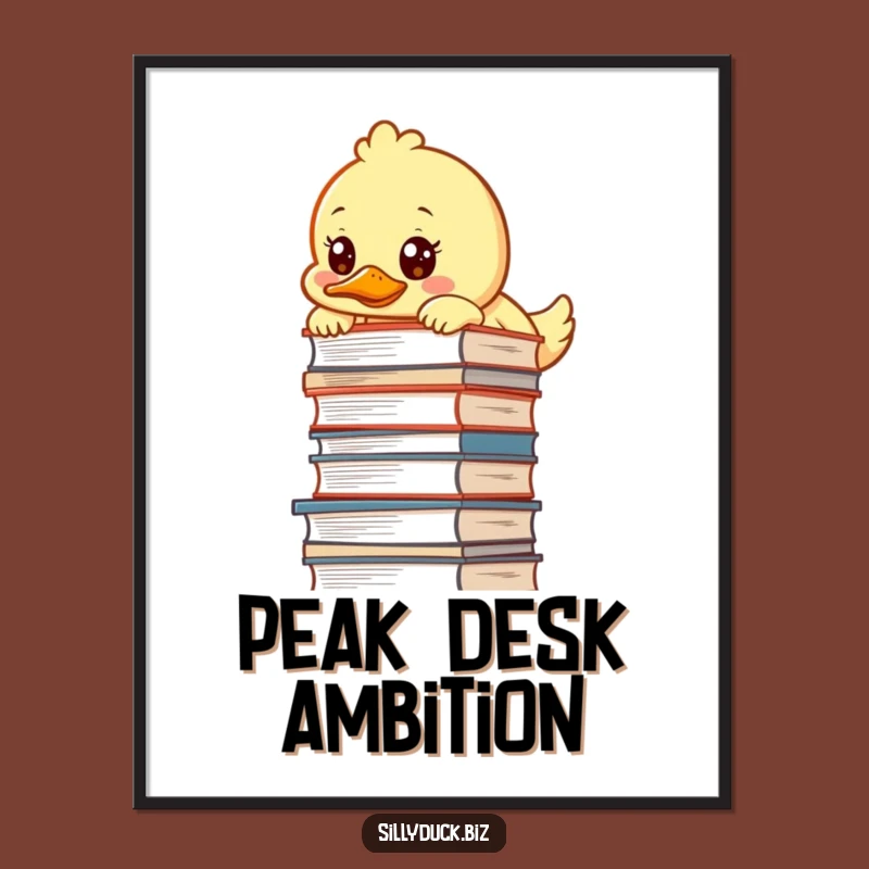 Funny Kawaii Duck Art Print Gift: Determined Duck Over Desk Chaos